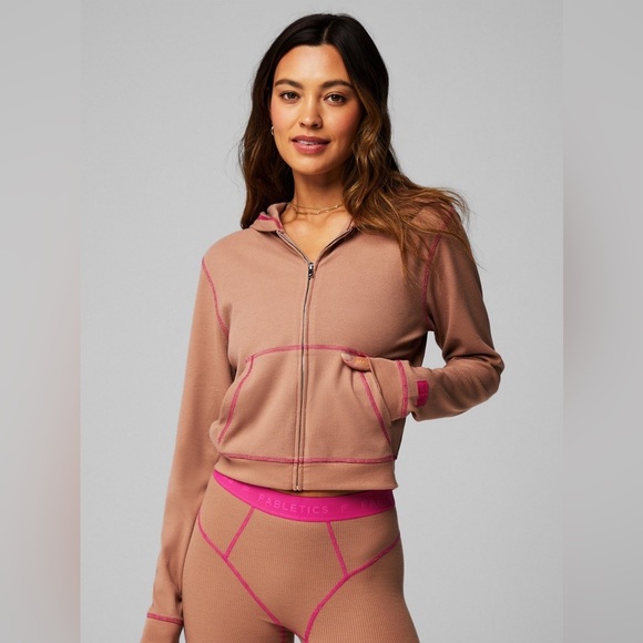 Zip-Up Waffle Hoodie TEDDY/FUCHSIA - Picture 1 of 8